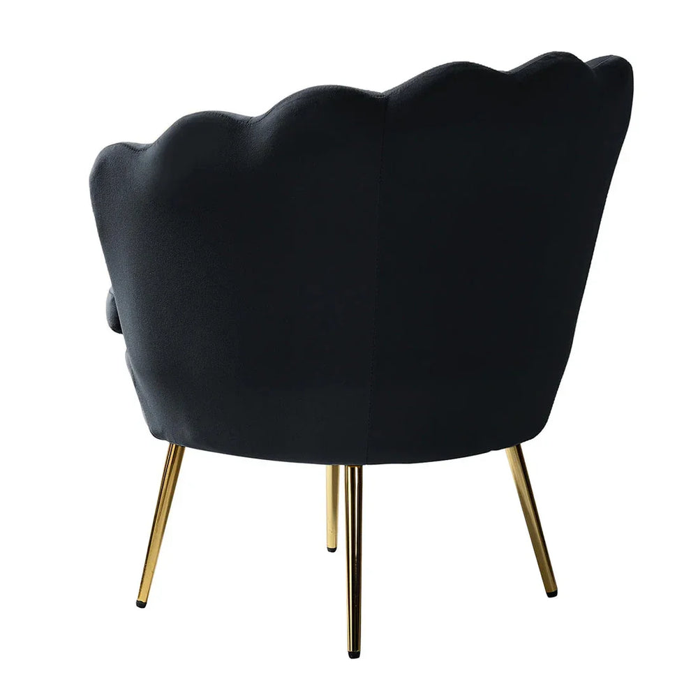 Shell Motif Luxury Black Velvet Lounge Chair - All India Decor