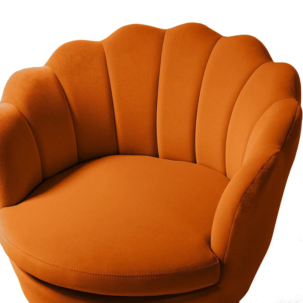 Shell Motif Luxury Mustard Velvet Lounge Chair - All India Decor