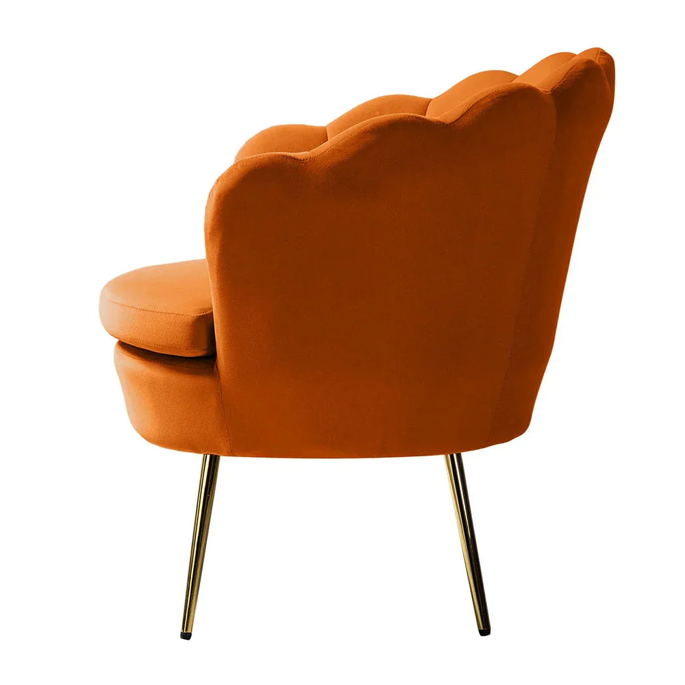 Shell Motif Luxury Mustard Velvet Lounge Chair - All India Decor