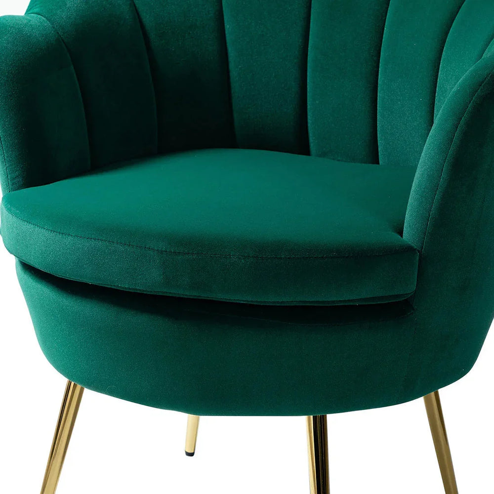 Shell Motif Luxury Green Velvet Lounge Chair - All India Decor