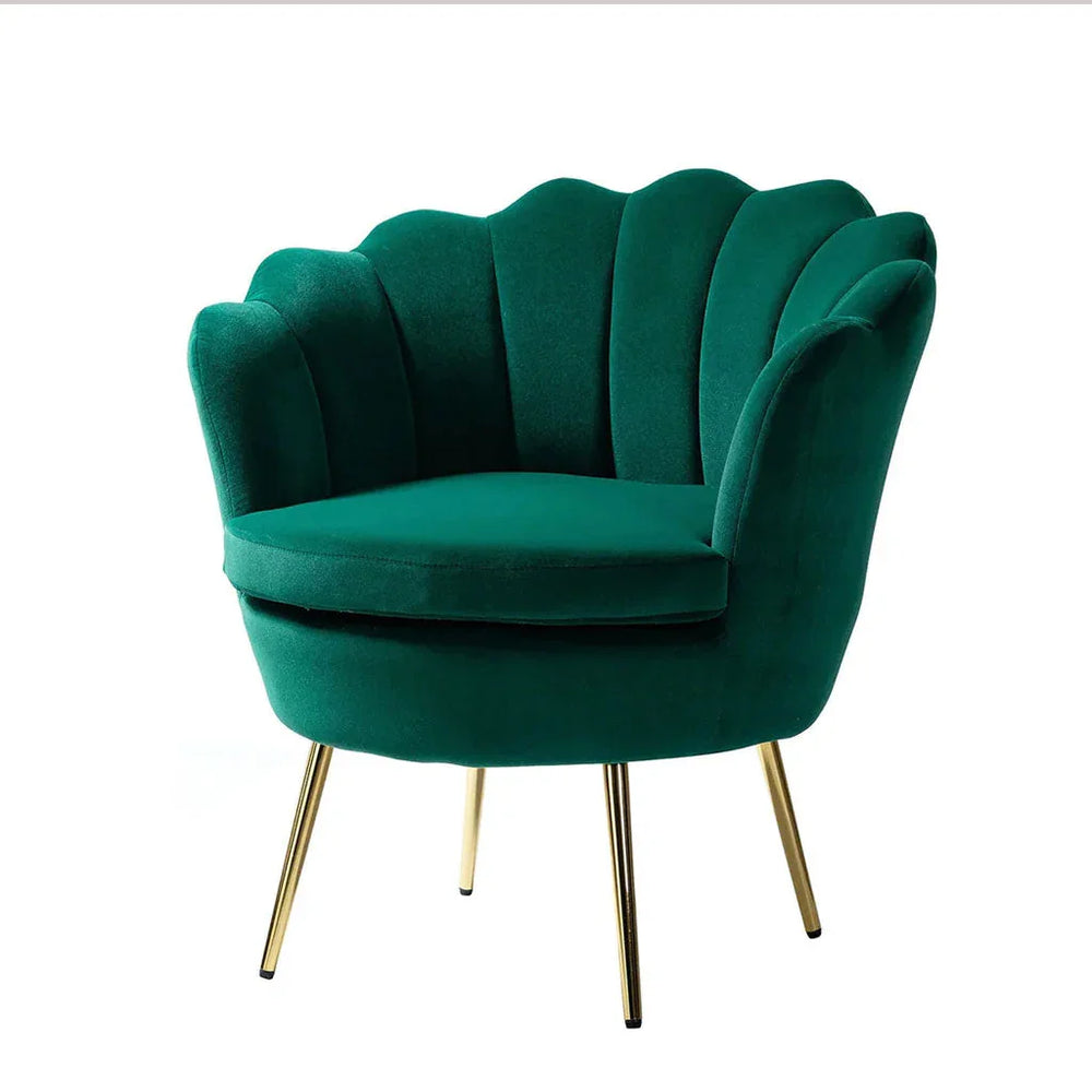Shell Motif Luxury Green Velvet Lounge Chair - All India Decor