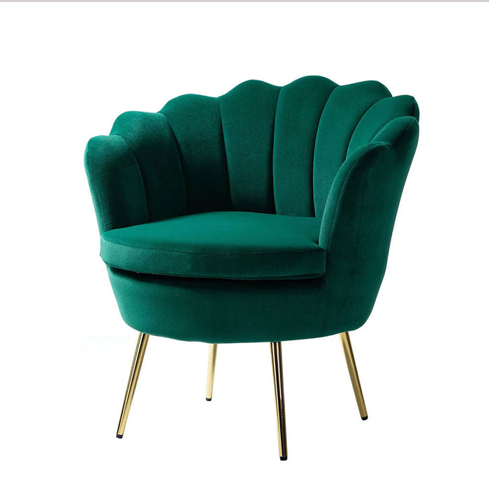 Shell Motif Luxury Green Velvet Lounge Chair