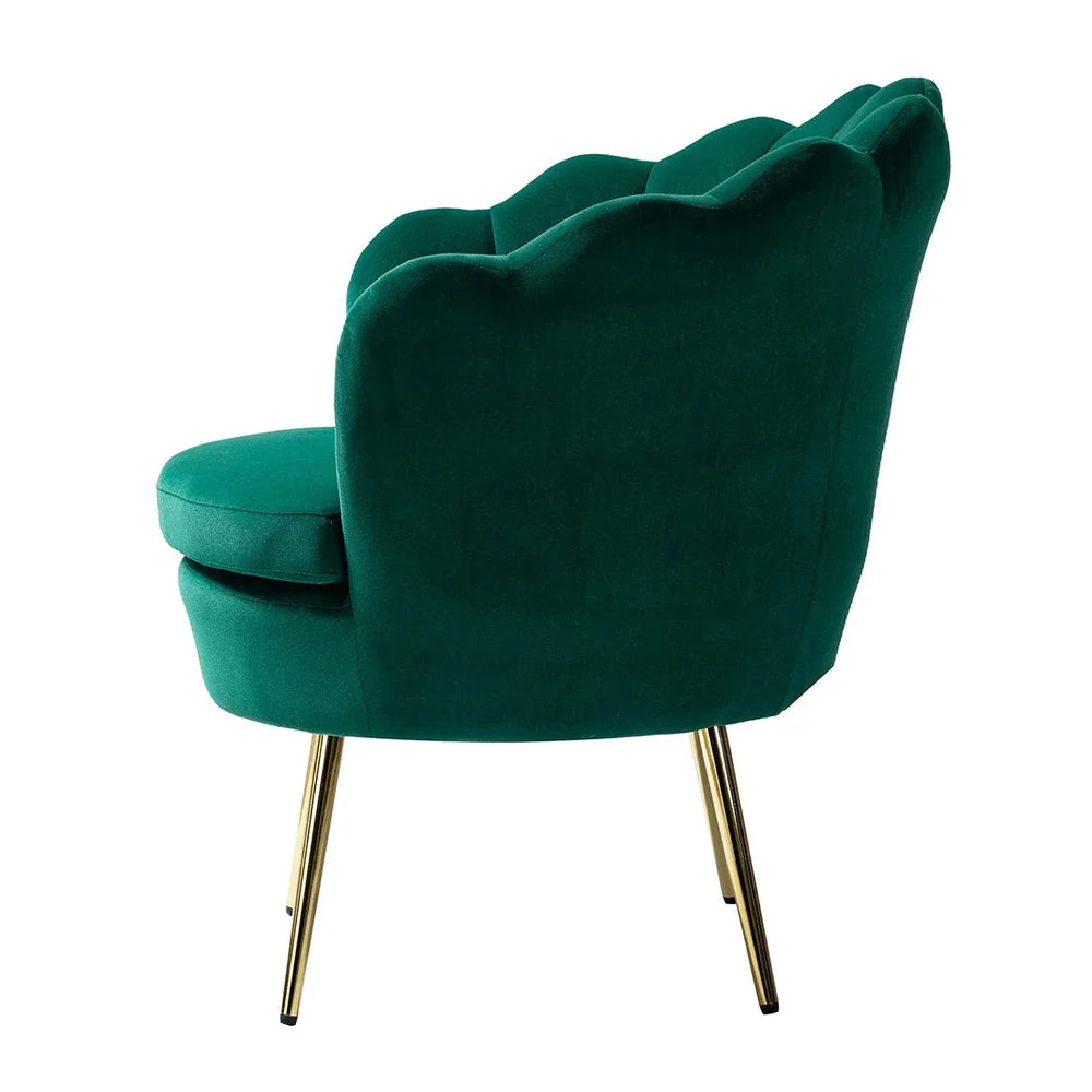 Shell Motif Luxury Green Velvet Lounge Chair - All India Decor
