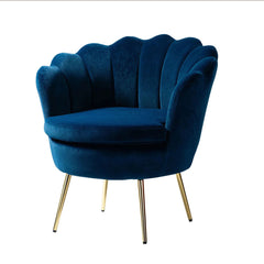 Shell Motif Luxury Blue Velvet Lounge Chair