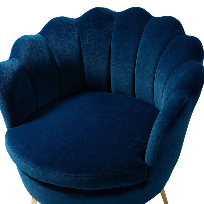 Shell Motif Luxury Blue Velvet Lounge Chair