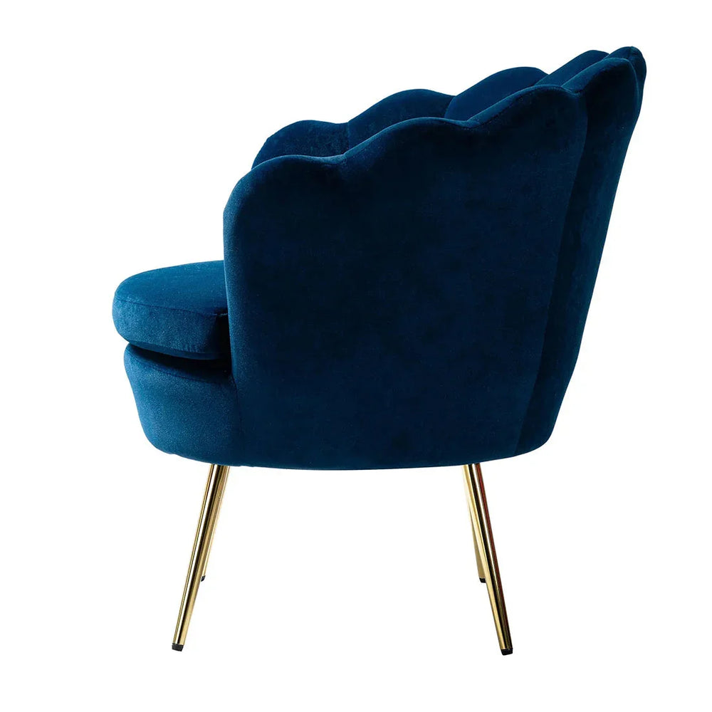 Shell Motif Luxury Blue Velvet Lounge Chair - All India Decor