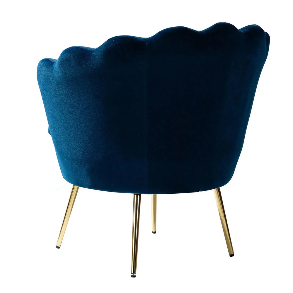 Shell Motif Luxury Blue Velvet Lounge Chair - All India Decor