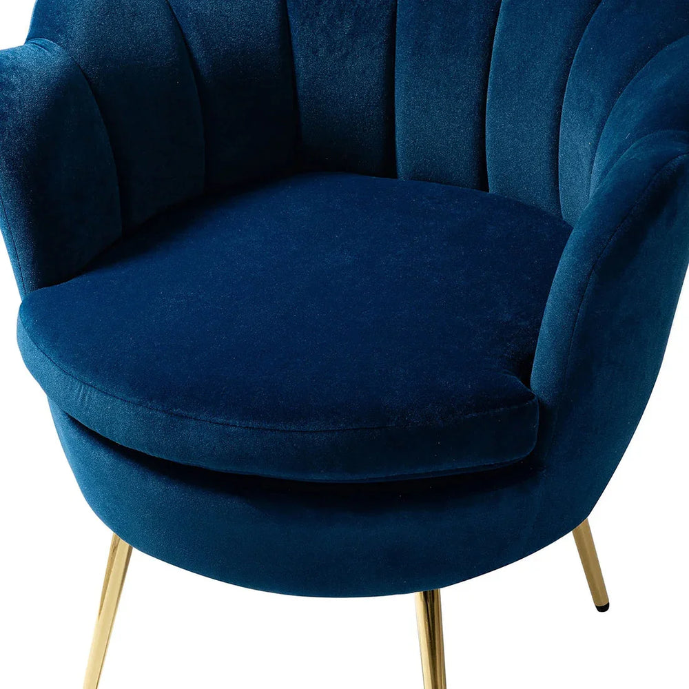 Shell Motif Luxury Blue Velvet Lounge Chair - All India Decor