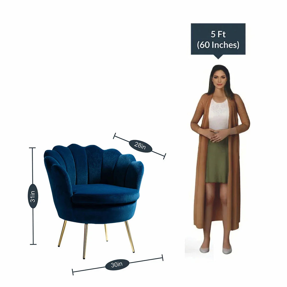 Shell Motif Luxury Blue Velvet Lounge Chair - All India Decor