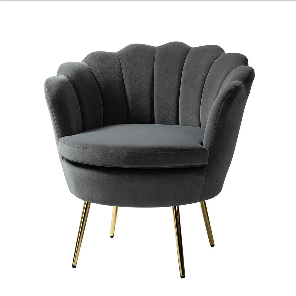 Shell Motif Luxury Grey Velvet Lounge Chair - All India Decor