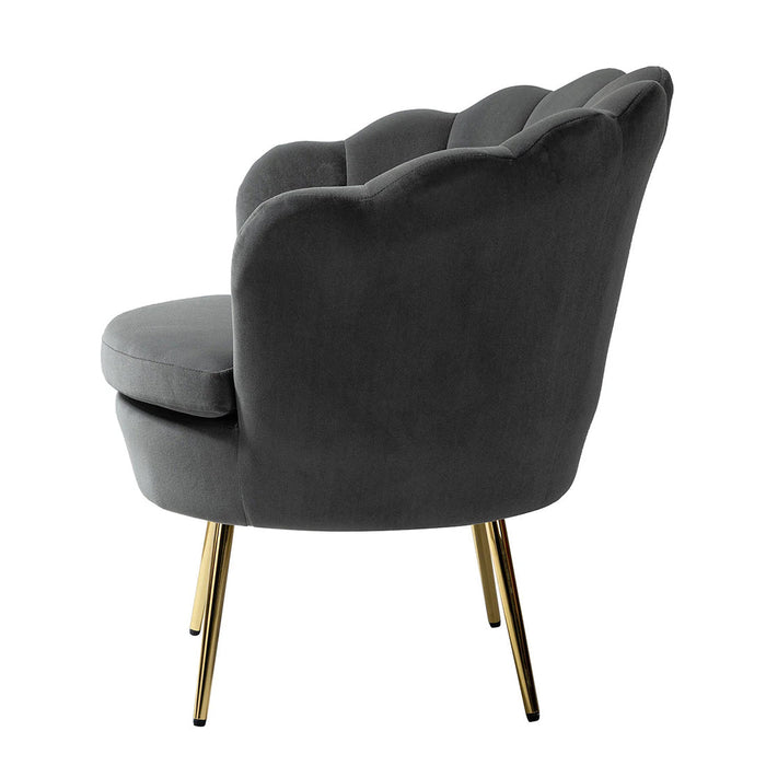 Shell Motif Luxury Grey Velvet Lounge Chair