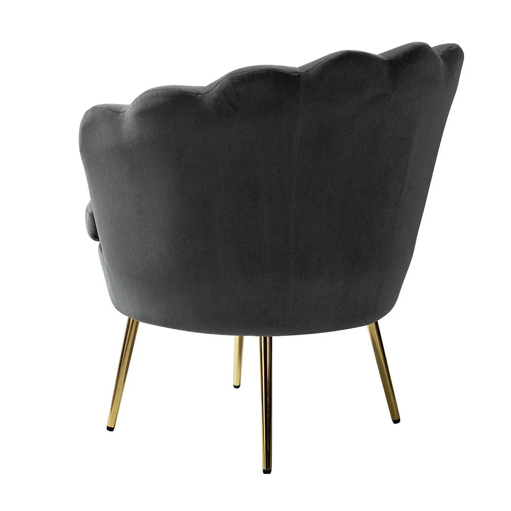 Shell Motif Luxury Grey Velvet Lounge Chair - All India Decor