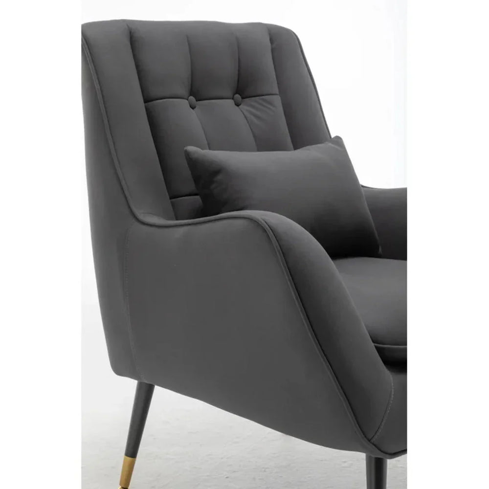 Rich Grey Thick Padded Velvet Armchair with Cushion - All India Decor