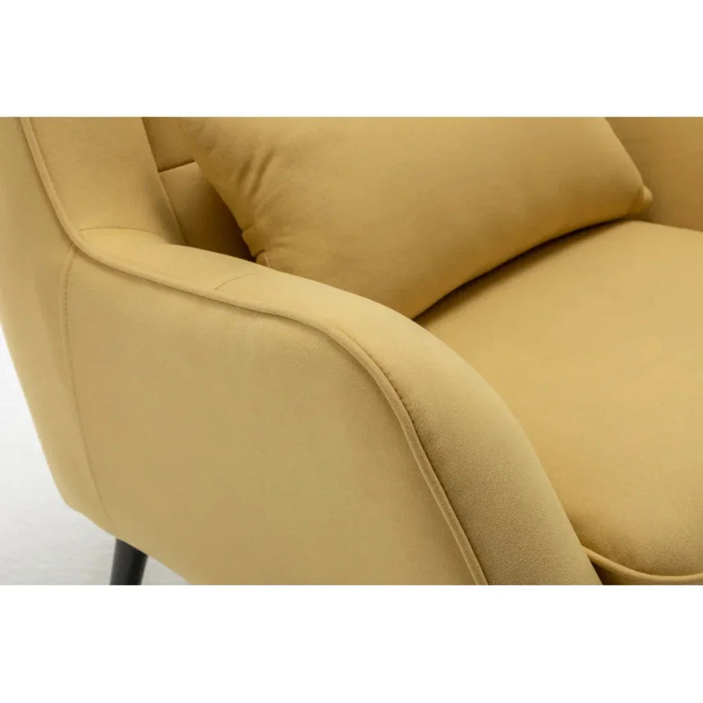 Classic Yellow Thick Padded Velvet Armchair with Cushion - All India Decor