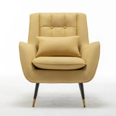 Classic Yellow Thick Padded Velvet Armchair with Cushion - All India Decor