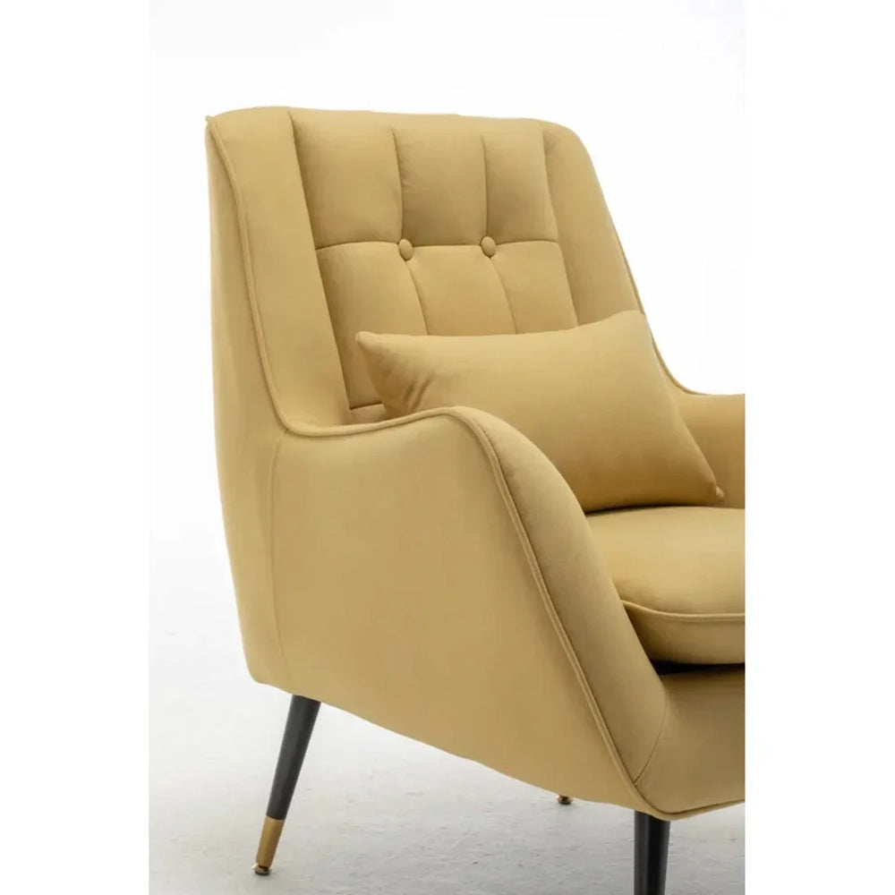 Classic Yellow Thick Padded Velvet Armchair with Cushion - All India Decor