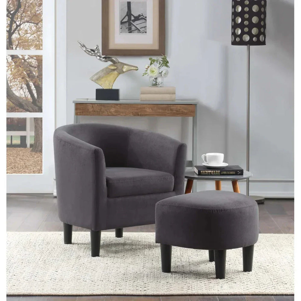 Rich Brown Comfy Round Back Velvet Chair With Ottoman - All India Decor