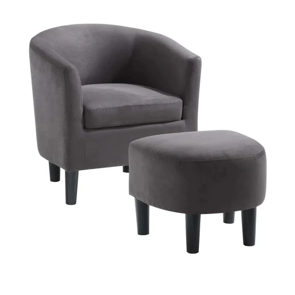 Rich Brown Comfy Round Back Velvet Chair With Ottoman - All India Decor