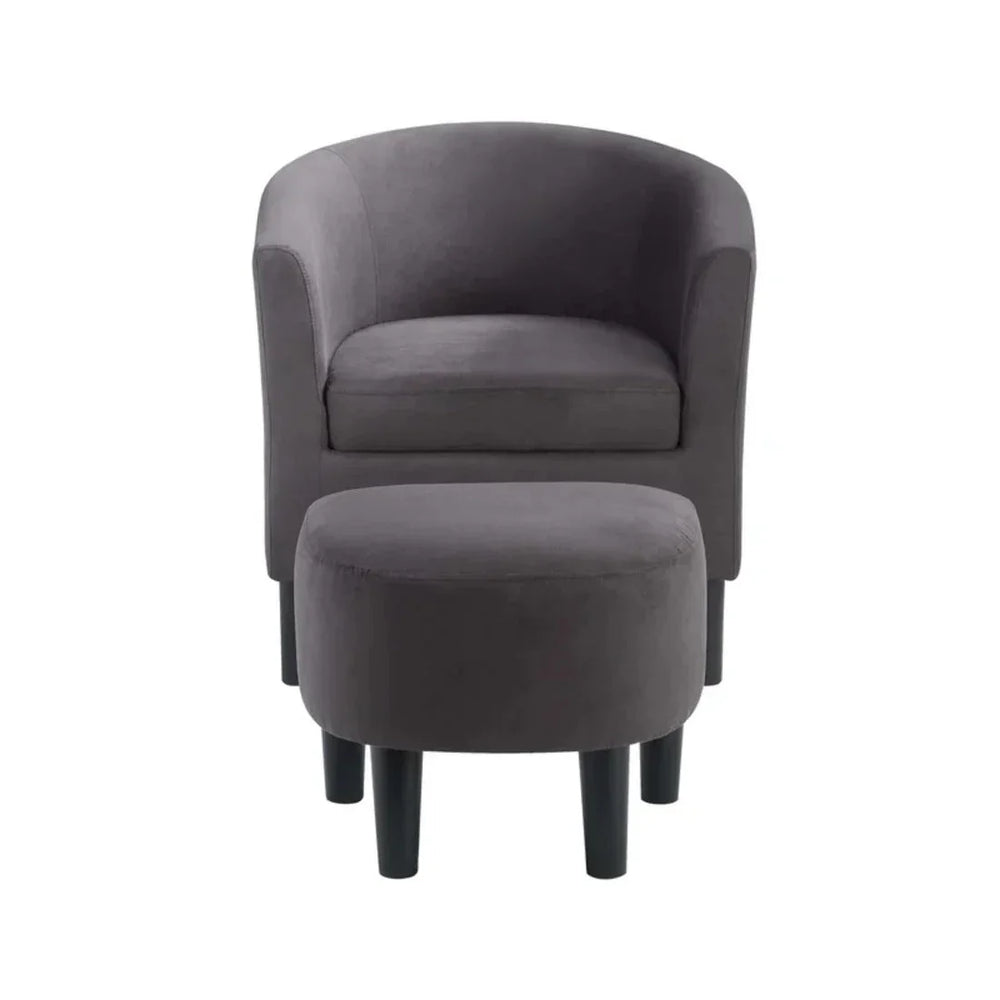 Rich Brown Comfy Round Back Velvet Chair With Ottoman - All India Decor