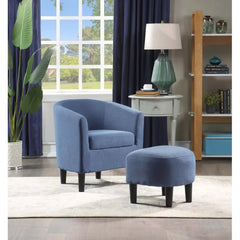Bluish Grey Comfy Round Back Velvet Chair With Ottoman - All India Decor
