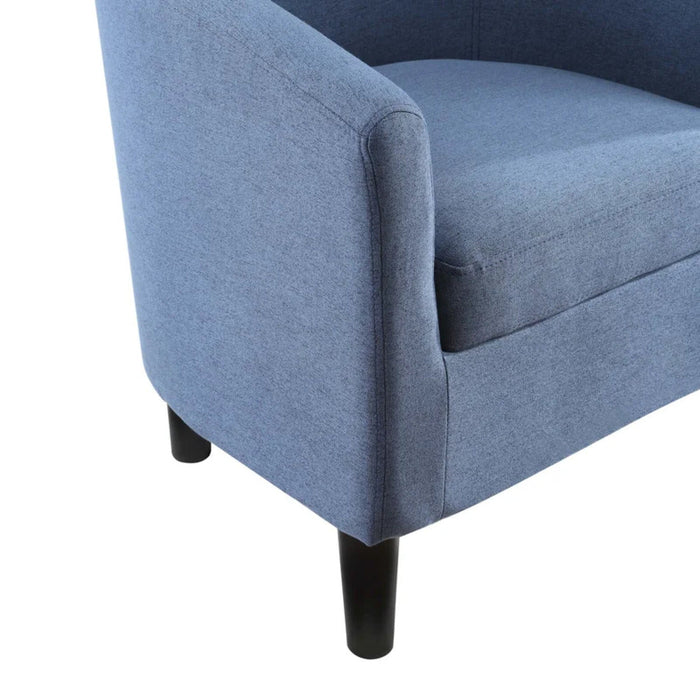 Bluish Grey Comfy Round Back Velvet Chair With Ottoman