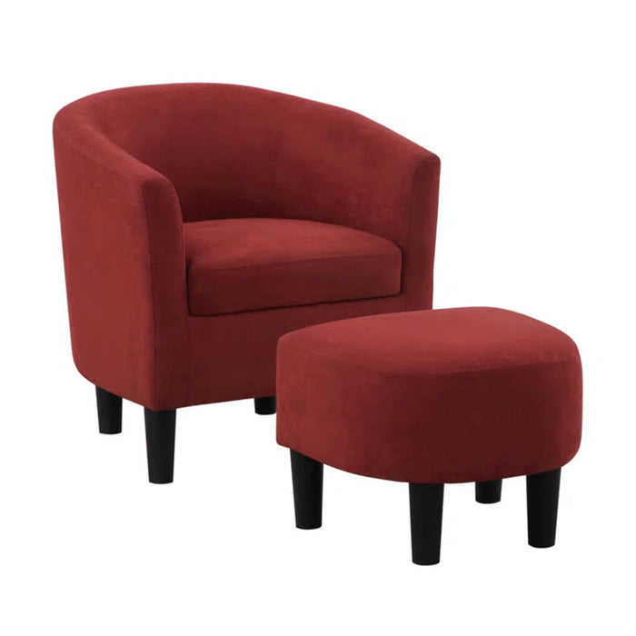 Brick Red Comfy Round Back Velvet Chair With Ottoman