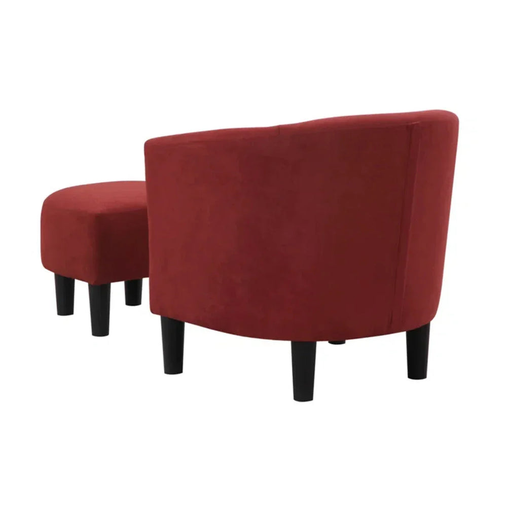 Brick Red Comfy Round Back Velvet Chair With Ottoman - All India Decor