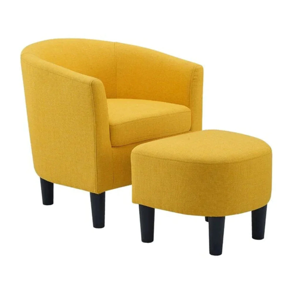 Yellow Comfy Round Back Velvet Chair With Ottoman - All India Decor