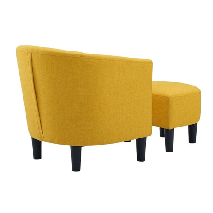 Yellow Comfy Round Back Velvet Chair With Ottoman