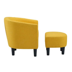 Yellow Comfy Round Back Velvet Chair With Ottoman - All India Decor