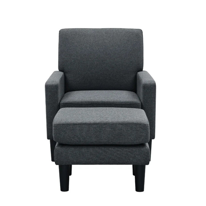 Grey Standard Velvet Chair With Ottoman