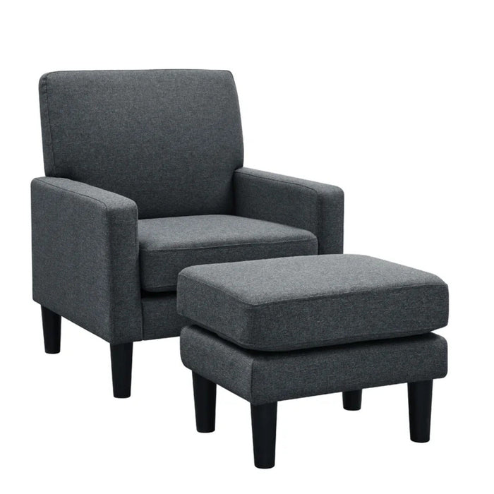 Grey Standard Velvet Chair With Ottoman