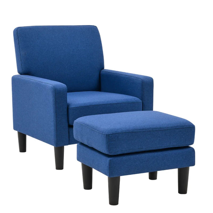 Blue Standard Velvet Chair With Ottoman