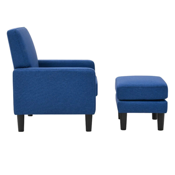 Blue Standard Velvet Chair With Ottoman