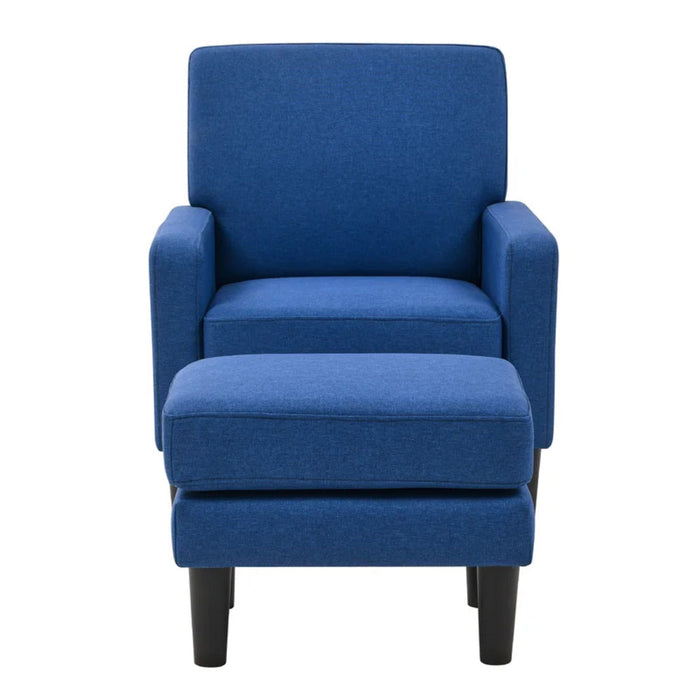 Blue Standard Velvet Chair With Ottoman