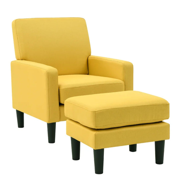 Yellow Standard Velvet Chair With Ottoman