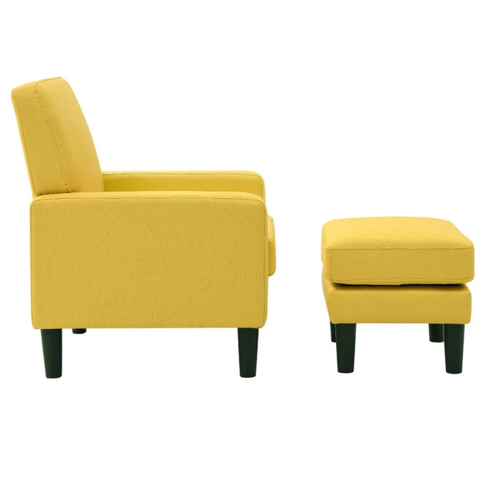 Yellow Standard Velvet Chair With Ottoman