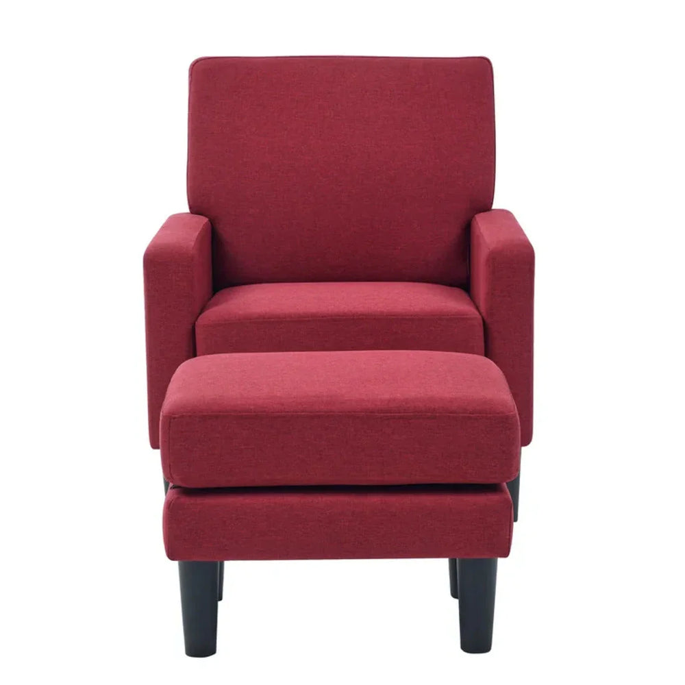 Crimson Red Standard Velvet Chair With Ottoman - All India Decor