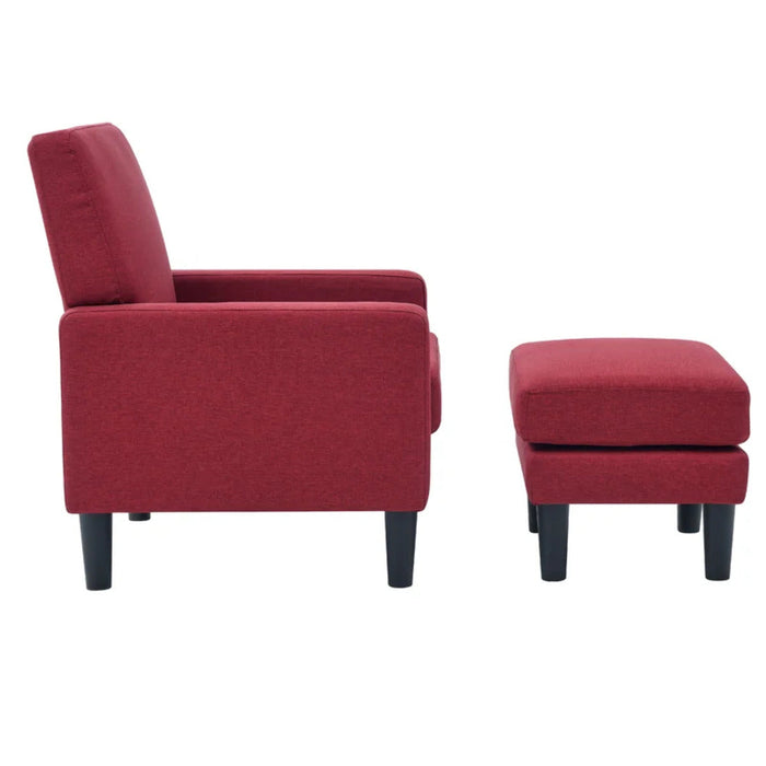 Crimson Red Standard Velvet Chair With Ottoman