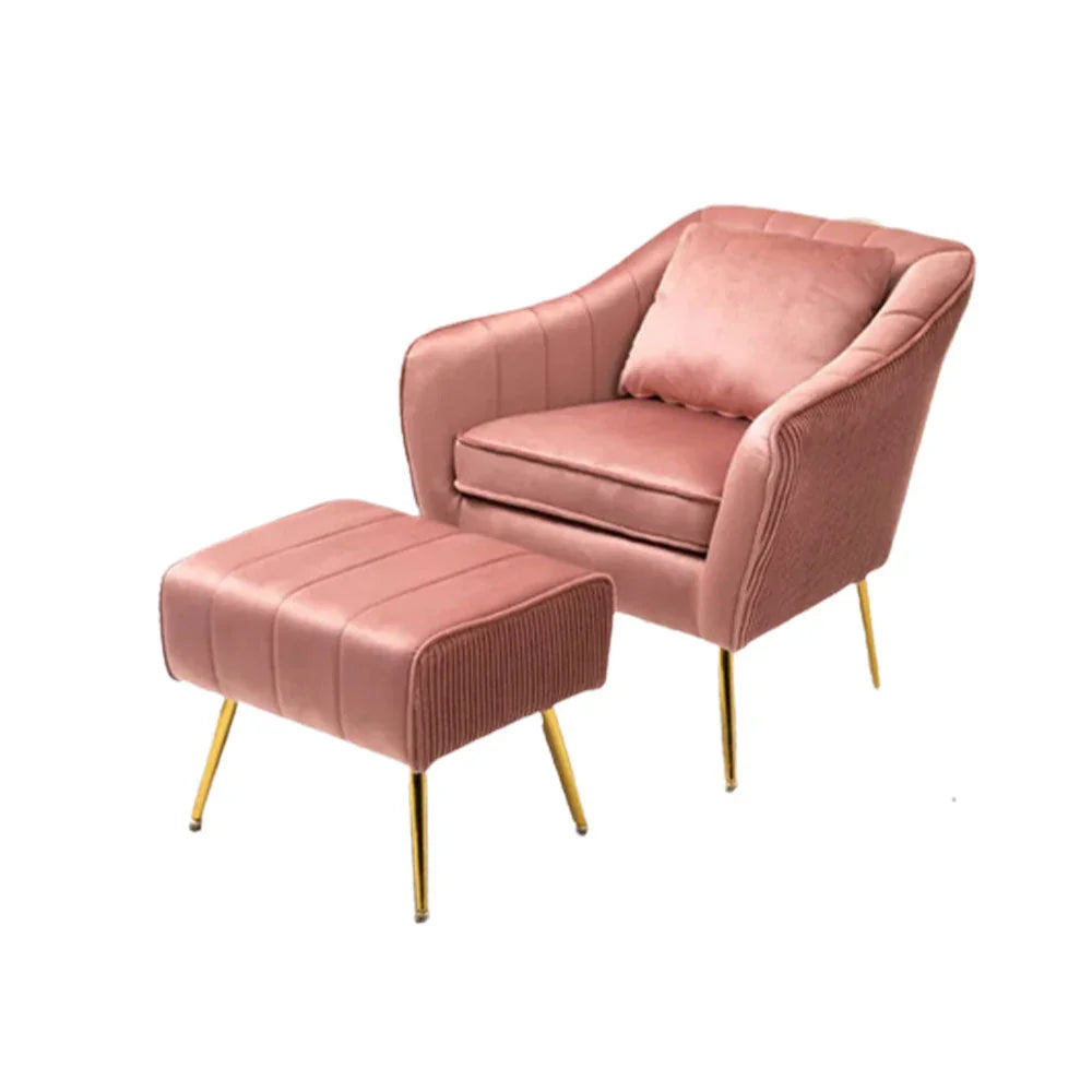 Peach Fluffy Super Comfy Velvet Lounge Chair With Ottoman - All India Decor
