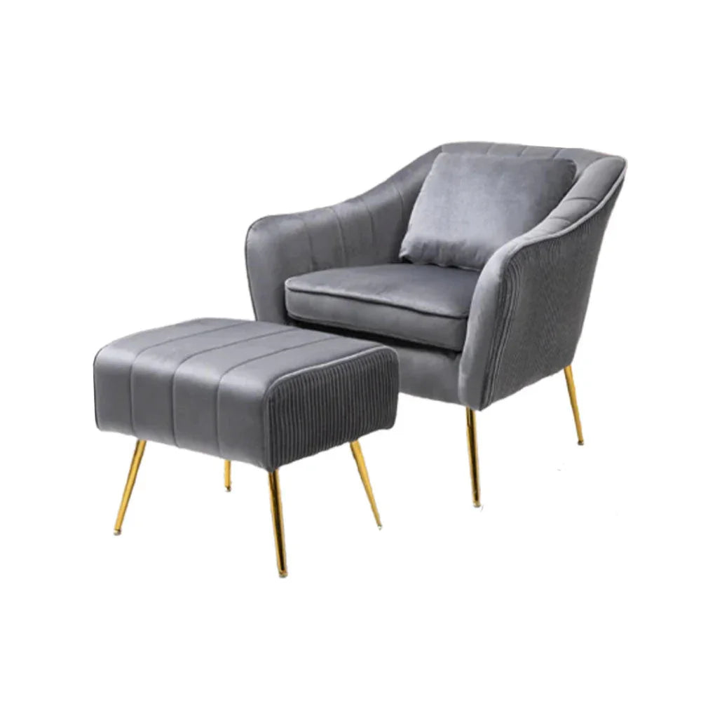 Grey Fluffy Super Comfy Velvet Lounge Chair With Ottoman - All India Decor
