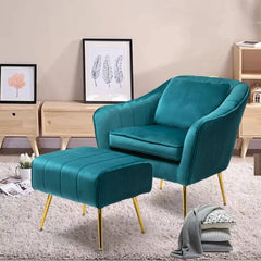 Emerald Fluffy Super Comfy Velvet Lounge Chair With Ottoman - All India Decor