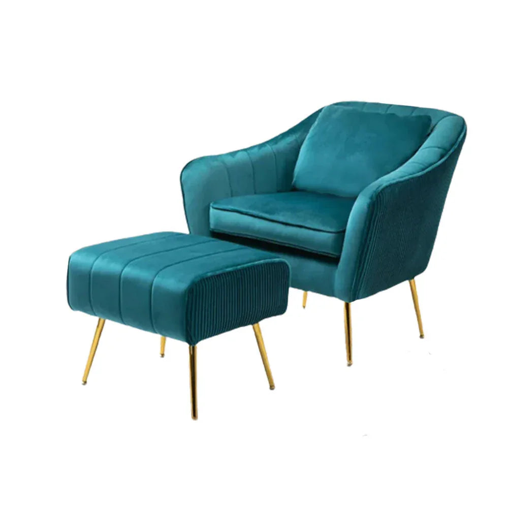 Emerald Fluffy Super Comfy Velvet Lounge Chair With Ottoman - All India Decor