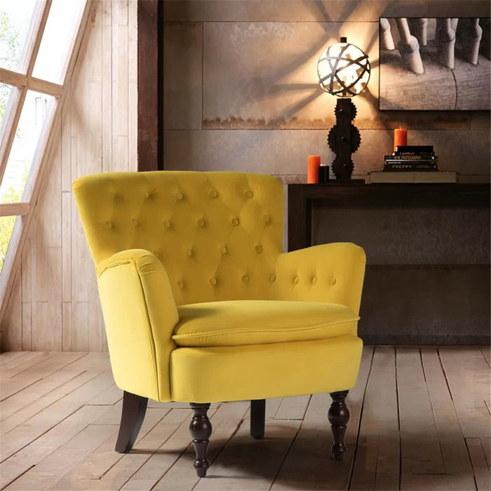 Detailed Tufted Super Comfy Yellow Velvet Lounge Chair