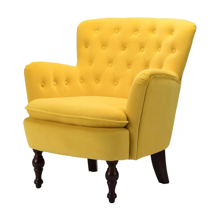 Detailed Tufted Super Comfy Yellow Velvet Lounge Chair