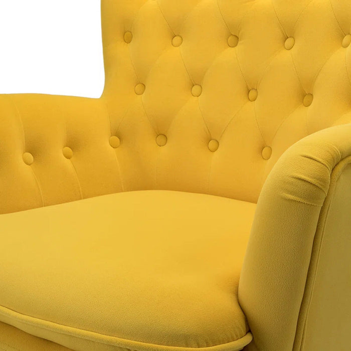 Detailed Tufted Super Comfy Yellow Velvet Lounge Chair