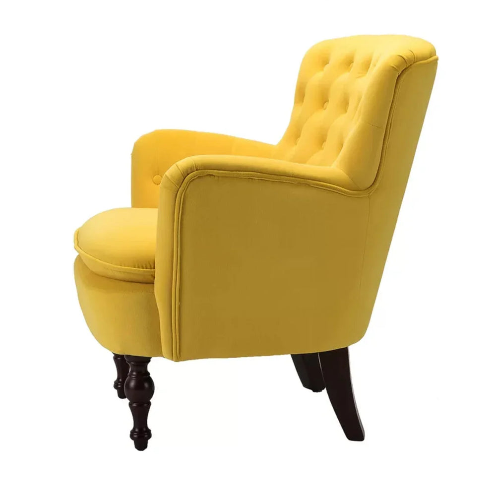 Detailed Tufted Super Comfy Yellow Velvet Lounge Chair - All India Decor