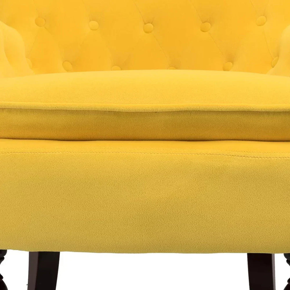 Detailed Tufted Super Comfy Yellow Velvet Lounge Chair - All India Decor