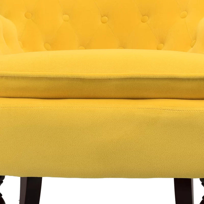 Detailed Tufted Super Comfy Yellow Velvet Lounge Chair