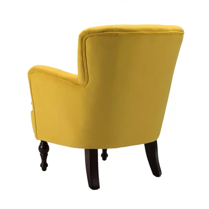 Detailed Tufted Super Comfy Yellow Velvet Lounge Chair